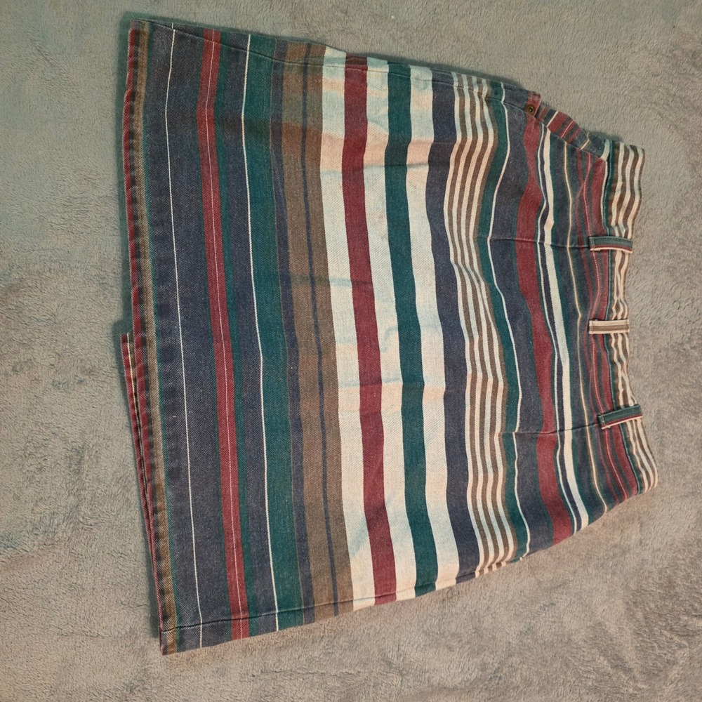 Vintage Gitano Jeanswear Striped Wrap Skirt Womens 13/14 Multicolor Cotton USA - Picture 6 of 6